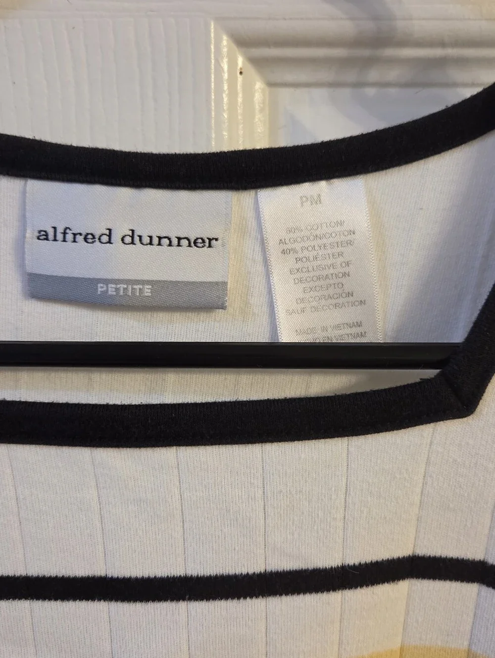 Alfred Dunner Petite Women's Square Neck Striped Knit Top Size PM 3/4 Sleeve